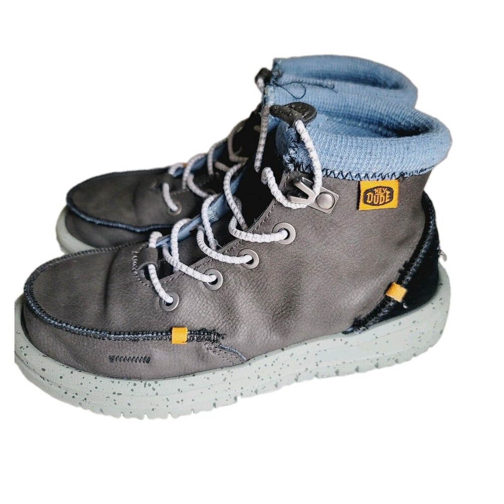 Hey Dude Bradley Boots Youth Kids Size 1 Black Blue Leather Chukka